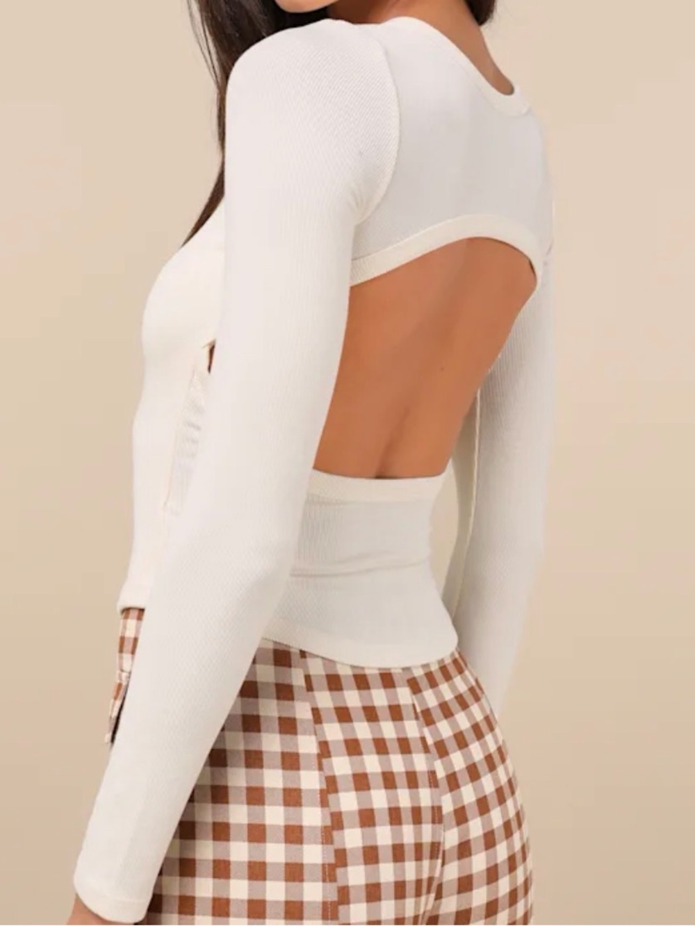 Lulu's Ribbed Long-Sleeve Crewneck Top in Cream